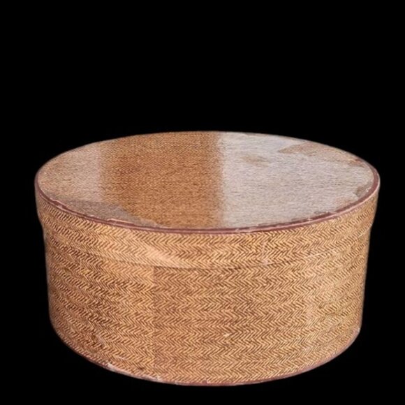 Vintage Brown Oval Tweed Hat Box - Picture 3 of 7